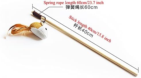 Artshu 6pcs 40cm Feather Linen Wand Cat Catcher Teaser Stick Interactive Toys Wood Rod Mouse Toy with Mini Bell - Image 6