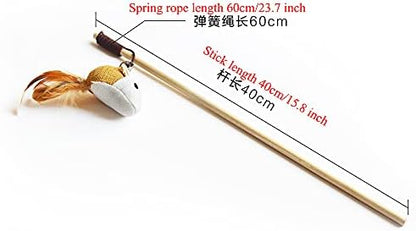 Artshu 6pcs 40cm Feather Linen Wand Cat Catcher Teaser Stick Interactive Toys Wood Rod Mouse Toy with Mini Bell - Image 6