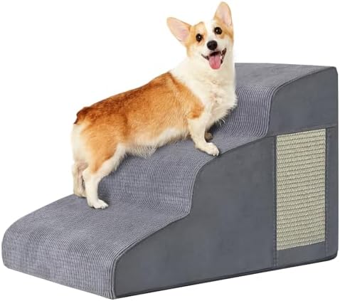 Ahpmeoa Dog Stairs for Small Dogs 15.7" H, Dog Ramp for Bed, 3-Step, Grey by Ahpmeoa