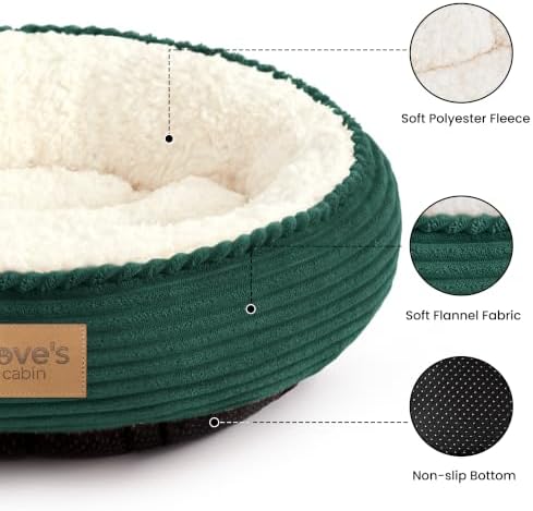 Love's cabin Round Donut Cat and Dog Cushion Bed, 20in Pet Bed for Cats or Small Dogs, Anti-Slip & Water-Resistant Bottom, Super Soft Durable Fabric Pet beds, Washable Luxury Bed Dark Green - Image 2