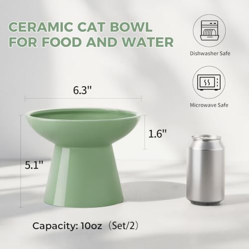 LoeJan Ceramic Cat Bowls, Elevated Cat Food and Water Bowls Set, Extra Wide and Raised Ceramic Bowls, Anti-Vomit Whisker-Free Pressure Cat Feeder for Kittens to Adult Cats - Image 2