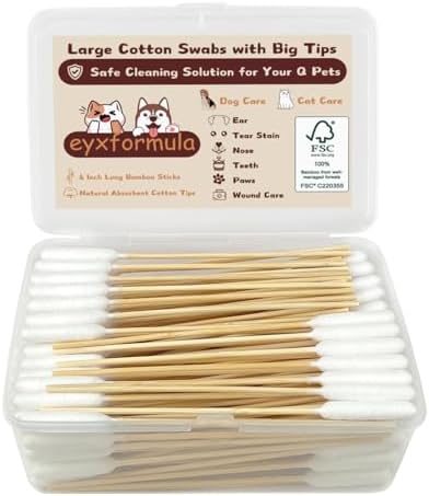 Extra Long Cotton Swabs for Dog Ear Cleaning, 200 Pcs 6 Inch Bamboo Sticks by eyxformula