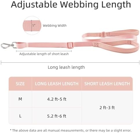 Wisedog Two Handles Dog Leash, Gossamer Pink, L|5.2 ft-6 ft - Image 3