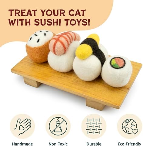Woolbuddy Wool Cat Toys (Big Sushi 4 PCS) for Indoor Cat Kitten Catnip-Free - Image 4