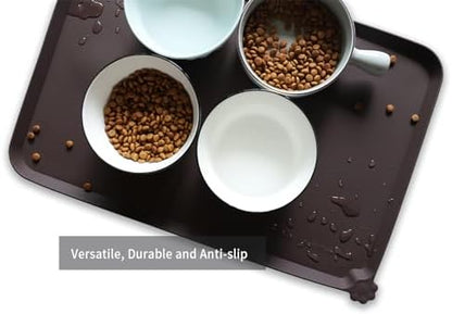 Hoki Found L Silicone Non Slip Pet Dog Cat Bowl Mats - Waterproof Dog Cat Food Mats - Dark Oak - Image 4