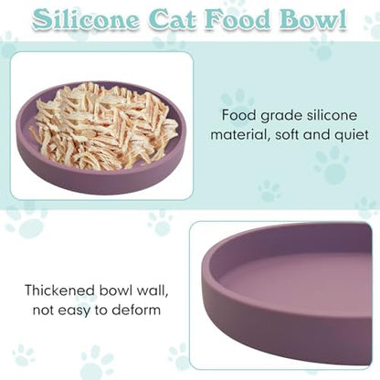 Silicone Dog Bowl Shallow Cat Food Bowls 7in Flat Puppy Plates Cute Whisker Fatigue Pet Feeding Dishes Set of 2 for Dry and Wet Food Indoor (Round Purple) - Image 3