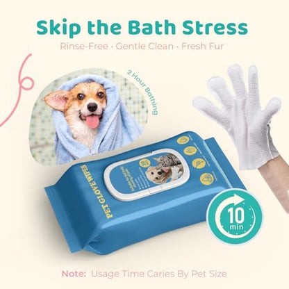 Pet Glove Wipes for Dogs & Cats with Coconut Scent, No Rinse Full Body Cleaning Large Gloves (9.84 x 9.05 inch), Gentle Grooming for Paws Face Ears Eyes Coat, Alcohol Free, 20 Pack - Image 2