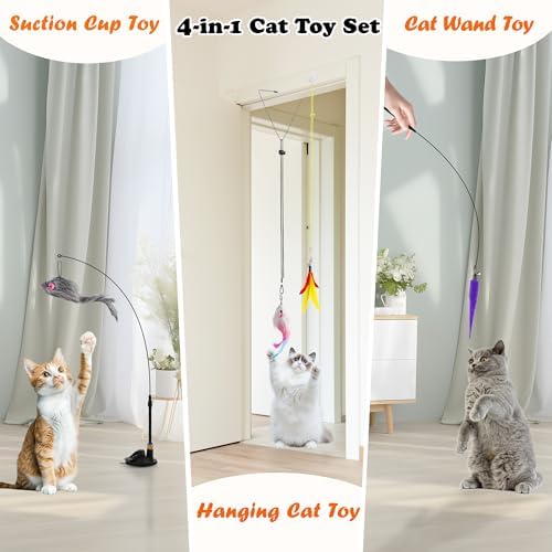 Soarer 4in1 Interactive Cat Wand Toys with Suction Cup for Indoor Cat,12Pcs - Image 2