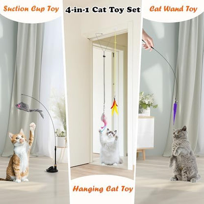 Soarer 4in1 Interactive Cat Wand Toys with Suction Cup for Indoor Cat,12Pcs - Image 2