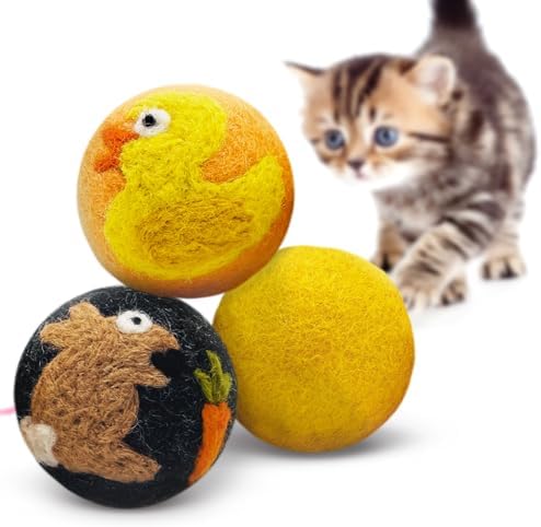 Love Ewe Wool Cat Toys Ball 3 Pack, 2-inch Duck and Bunny by HustleBlush