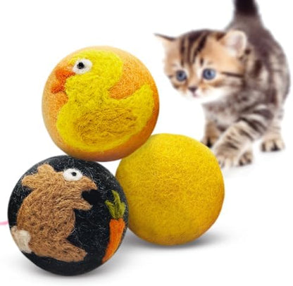 Love Ewe Wool Cat Toys Ball 3 Pack, 2-inch Duck and Bunny by HustleBlush