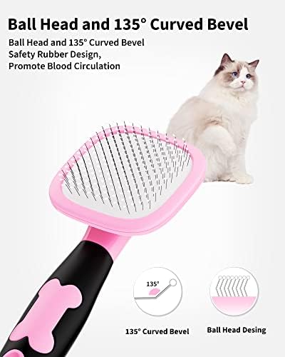 Glendan Dog & Cat Brush- Slicker Pet Brush- Shedding Grooming Tools(Pink) - Image 2