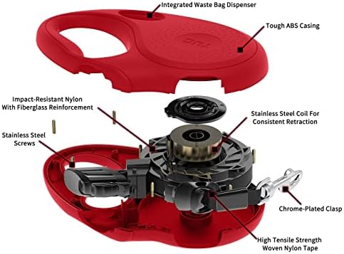 TUG Oval 360° Tangle-Free Retractable Dog Leash with Integrated Waste Bag Dispenser (Small, Red) - Image 4