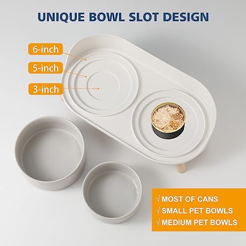 Elevated Ceramic Dog Bowl Set - Double Dog Feeding Bowls with Stand Splash Proof - Raised Dishes for Food and Water - Ideal for Small to Medium Dogs - 2 x 720 ml - 11.3 oz - Grey - Image 2