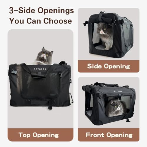 Large Cat Carrier, Portable Soft Sided Road Car Carrier, for Small Dog or Big Cats, 20"x13"x13" Outside Folding Comfortable Design, Black - Image 4