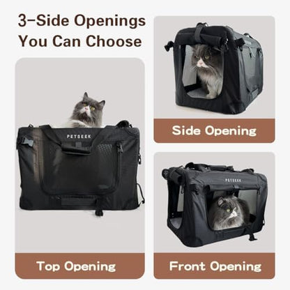 Large Cat Carrier, Portable Soft Sided Road Car Carrier, for Small Dog or Big Cats, 20"x13"x13" Outside Folding Comfortable Design, Black - Image 4
