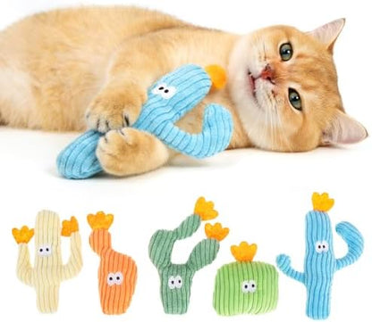 Catnip Cat Toys, 5 Pack Cactus Cat Toys with Organic Catnip, Interactive Chew & Kick Toys for Indoor Cats, Plush Teething Toys for Kittens, Fun Cactus Shape by ENRICHYOURPETSHOUSELIFE