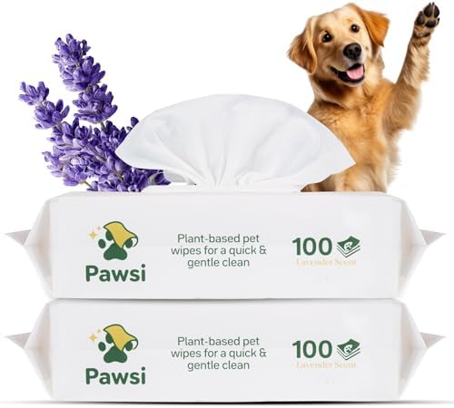 Pawsi Pet Wipes for Dogs and Cats, Hypoallergenic Grooming Wipes for Paws, Body and Butt, Cleaning and Hydrating, Lavender Scented, 2 Pack (100 Wipes Each, 200 Total) by Unknown