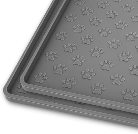 2 Pack Pet Placemat for Dog and Cat, Mat for Prevent Food and Water Overflow, Suitable for Small, Medium and Big Pet,24.5" 16.5", Grey by PTLOM