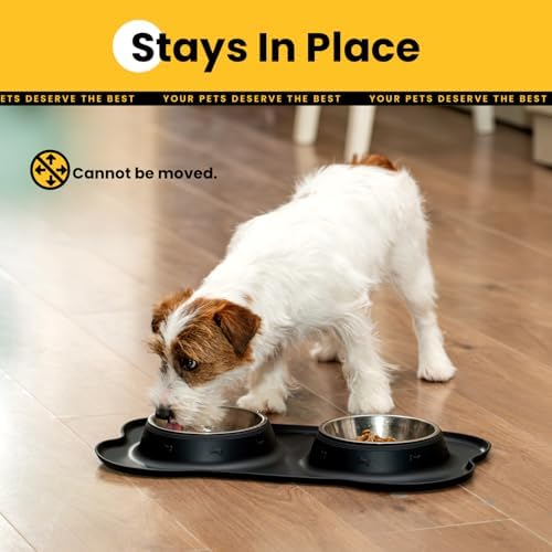 Conlun Dog Bowls with Silicone Mat, No Spill Stainless Set, S, Black - Image 4