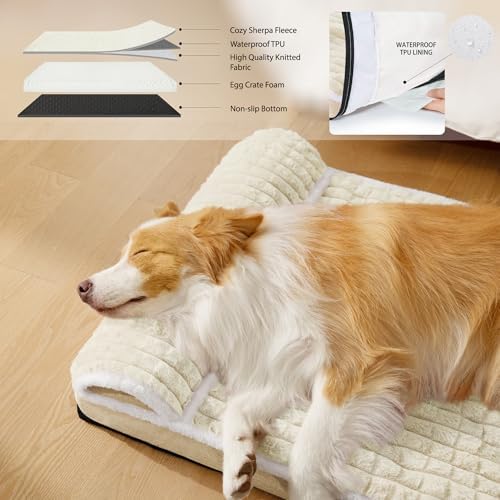 Orthopedic Medium Dog Bed Pillow Pet Sofa Bed 30''X20'' Ivory - Image 3