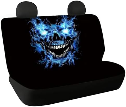 AFPANQZ Blue Flame Skull Full Wrap Car Seat Covers Rear Bench Protection Cushion Backseat Mats Against Dirt & Pet Fur Dust-Proof Universal Car Accessories Decoration Set by AFPANQZ