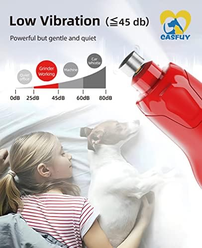 Casfuy Dog Nail Grinder Quiet - (45db) 6-Speed Pet Nail Grinder with 2 LED Lights for Large Medium Small Dogs/Cats, Professional 3 Ports Rechargeable Electric Dog Nail Trimmer with Dust Cap(Red) - Image 5