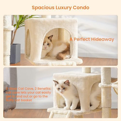 Heybly Cat Tree with Cat Self Groomer Brush, 42.5 inch HCT005SM - Image 6