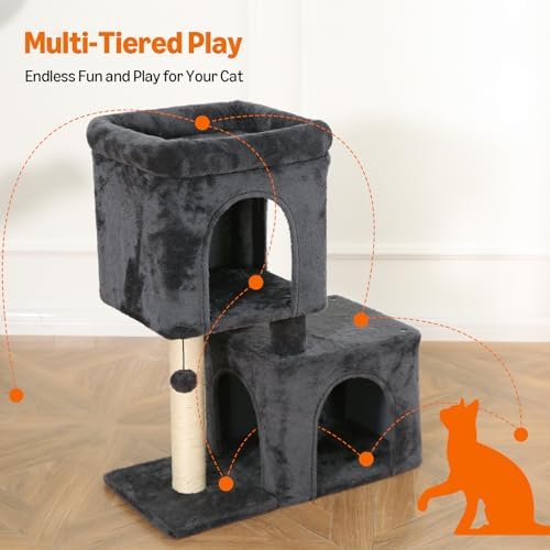Amazon Basics 30-Inch Cat Tree Tower, Activity Center with 2 Plush Condos, Sisal Scratching Post and Hanging Pompom, Gray - Image 5