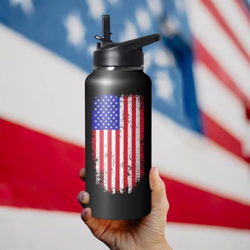 32oz American Flag Stainless Insulated Aater Water Bottle with Straw, American Flag Gym Hiking Sports Coffee Mug Cup Water Bottles,Patriotic Military Gifts For Veterans, Police - Image 7