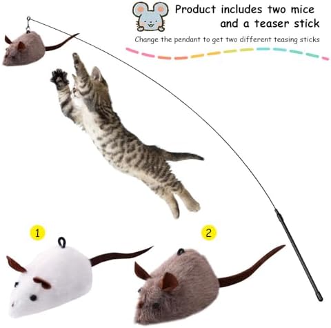 PAZ'S GIFT Cat Wand Toy, Mouse 2-piece Catnip wzggle Sound Toy, Soft and Durable, Interactive cat kick for Indoor Games - Image 2