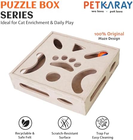 PETKARAY Felt Cat Puzzle Toy, Interactive Cat Toys for Indoor Cats, Interactive Maze for Kitten Felt Puzzle Box with Ball, Beige - Image 2