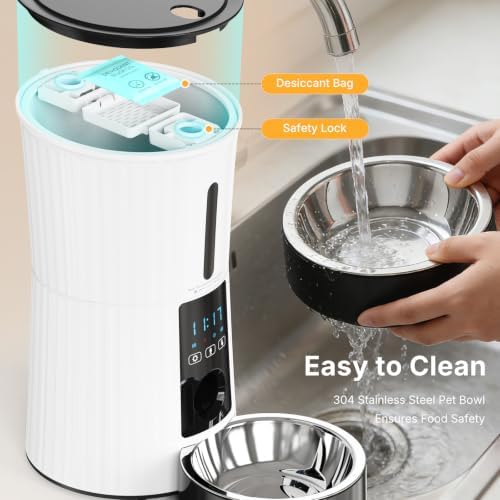 NEWBULIG Automatic Cat Feeder with APP 4L Small Dog Food Dispenser, White - Image 5