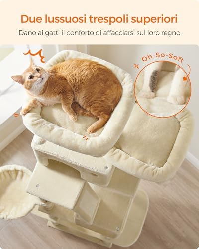 Feandrea Cat Tree, 81.1-Inch Large Cat Tower, Multi-Level Condo, Beige - Image 3