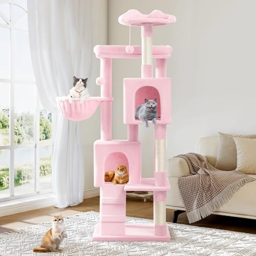 Allewie 64 Inches Multi-Level Cat Tree Tower for Indoor Cats Pink - Image 2