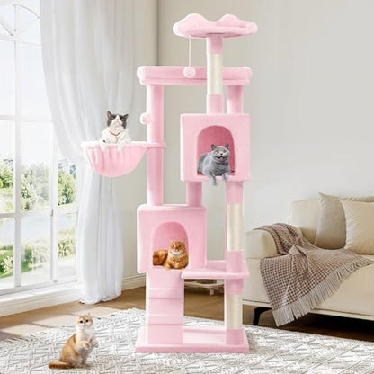 Allewie 64 Inches Multi-Level Cat Tree Tower for Indoor Cats Pink - Image 2