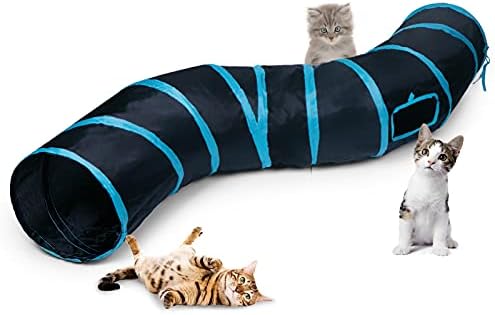 Sheldamy Cat Tunnel, S-2-Way Cat Tunnels for Indoor Cats, Collapsible Cat Play Tunnel, Interactive Toy Maze Cat House with 1 Play Ball for Cats, Puppy, Kitty, Kitten, Rabbit (Blue & Black) by Sheldamy
