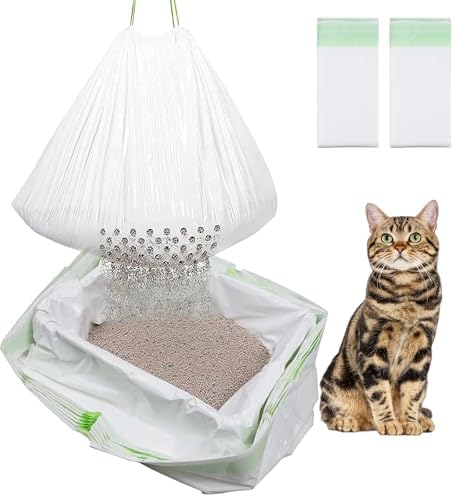14 Count Cat Litter Box Liners with Holes, Cleaning Supplies with Durable Drawstring, Heavy Duty Self-Cleaning Cat Litter Bags, Thick Scratch Resistant by Unknown