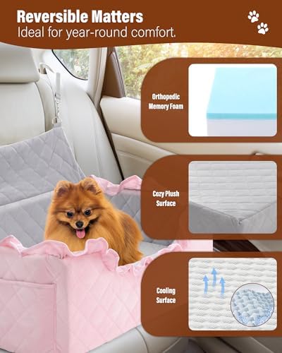 Dog Car Seat Booster Bed for Small Dogs Up to 25lbs - Pink - Image 4