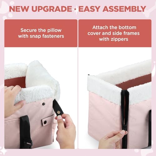 Center Console Dog Car Seat for Small Dogs,PU Leather Small Dog Car Booster Seat,Washable Foldable with Safe Protection Hooks Adjustable Straps and Storage Pocket Pet Up to 15lbs-Pink - Image 3
