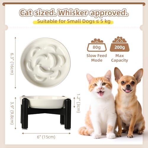Elevated Ceramic Slow Feeder Cat Bowl, 6.3'' Wide Whisker Friendly - Image 2