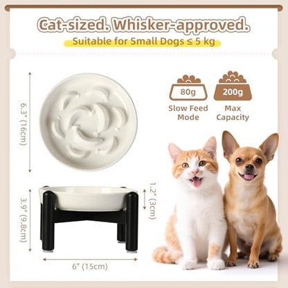 Elevated Ceramic Slow Feeder Cat Bowl, 6.3'' Wide Whisker Friendly - Image 2