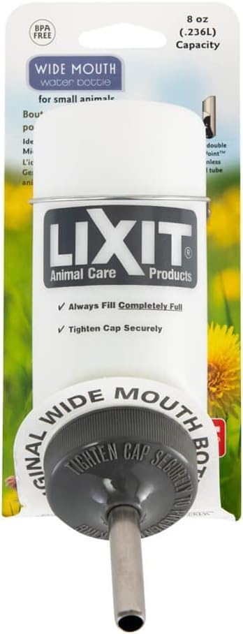 Lixit Wide Mouth BPA-Free Cage Water Bottles for Rabbits, Ferrets, Guinea Pigs, Rats, Chinchillas, Hamsters, Mice, Hedgehogs, Gerbils and Other Small Animals. (Translucent, 8 Ounce) (Pack of 5) by Lixit