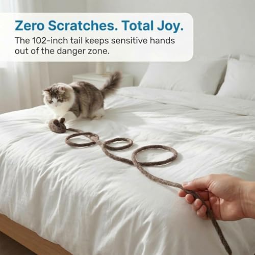 Glaciart One Felt Mouse Cat Toy – Soft Fuzzy Enrichment 100% Natural Wool - Interactive Catnip Play Cat Toy Set - Safe for Pets, Non-AZO Colored Dyes - 100” Long - Image 5