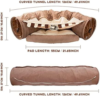 EAEDMY Cat Rabbit Tunnel Bed Nest for Cats Indoor, with Collapsible Washable Soft Cushion, Plush Ball and Exercise Wheel Tube, Fit for Puppy Bunny Kitty Kitten Ferret(2.Coffee) - Image 6