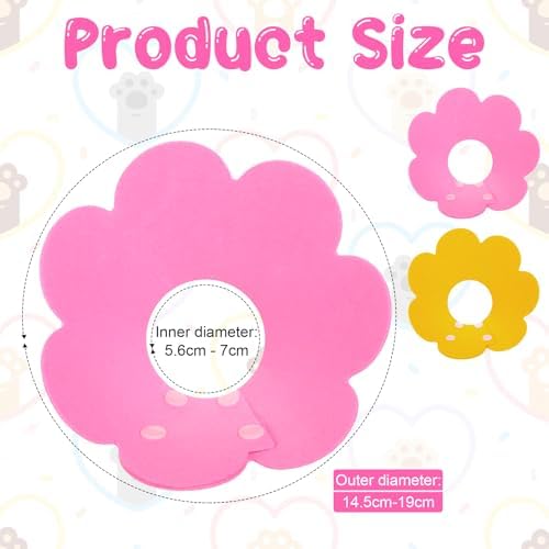 2 Pack Felt Cat Cone Collar Cute Flower Cone for Dogs to Stop Licking Comfortable Adjustable Cat Cones Collar Surgery Recovery Elizabethan Collars for Cats Kitten Puppy(Size M) - Image 2
