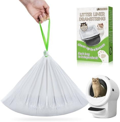 60 Count Cat Litter Bags for Litter Box Robot 4/3/5, Pre-Separated Thick Self-Cleaning Litter Box Liners, Heavy Duty Drawstring Litter Bags for Automatic Litter Box, 26.4" x 15.7" by DRANBOL