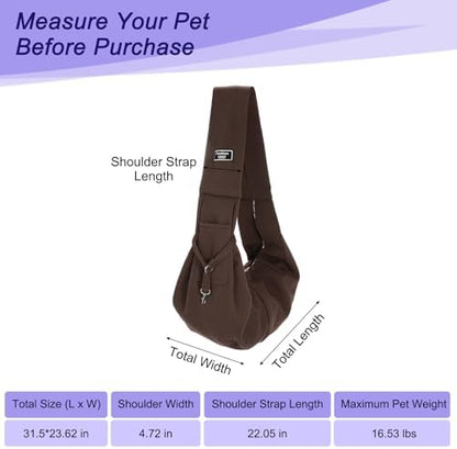 Pet Sling Carrier for Small Dogs and Cats Up to 16.5 Lbs, Hand-Free Reversible Dog Sling Carrier with Pocket, (Brown, 1 Pcs) Intended for Hiking/Camping/Traveling - Image 2