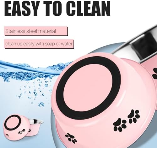 Stainless Steel Dog Bowls, Nonslip Rubber Bottom No Spill Proof Skid Metal Insulated Dog Bowls for Large Medium Small Breed Dogs (Pink, 6.6 Cups/53 OZ) - Image 3