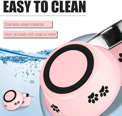 Stainless Steel Dog Bowls, Nonslip Rubber Bottom No Spill Proof Skid Metal Insulated Dog Bowls for Large Medium Small Breed Dogs (Pink, 6.6 Cups/53 OZ) - Image 3